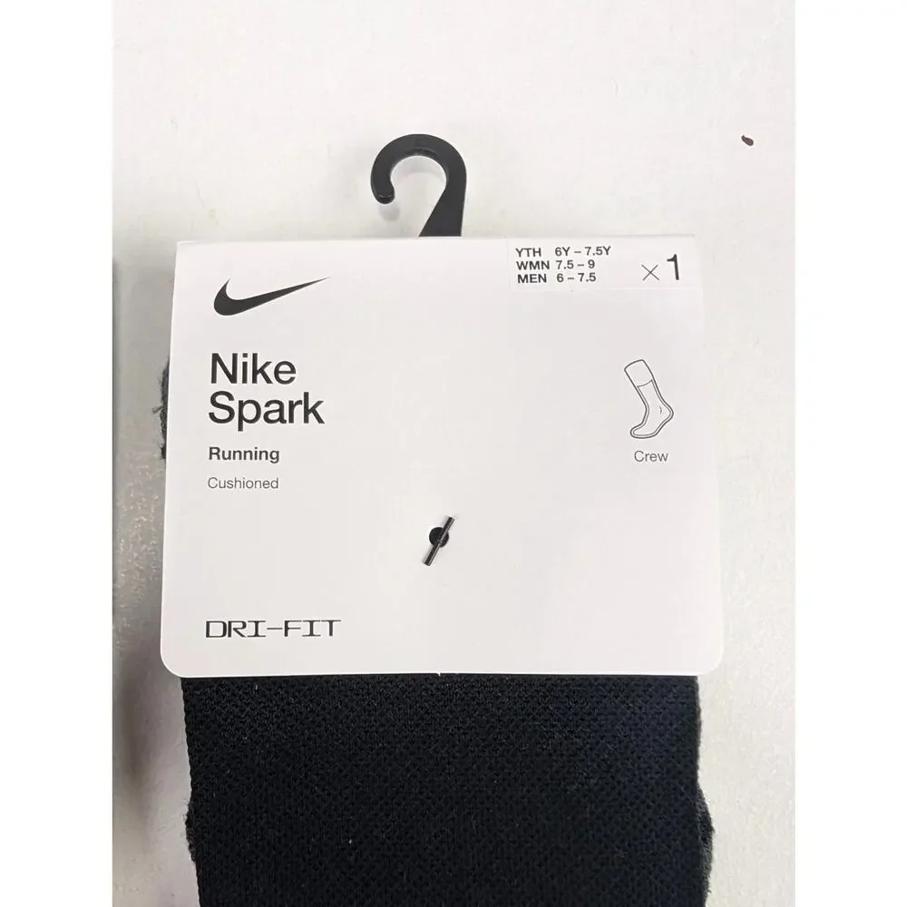 Nike 2 pk Dri-Fit Spark Cushioned Ankle Running Socks - Black - W7.5-9 M6-7.5